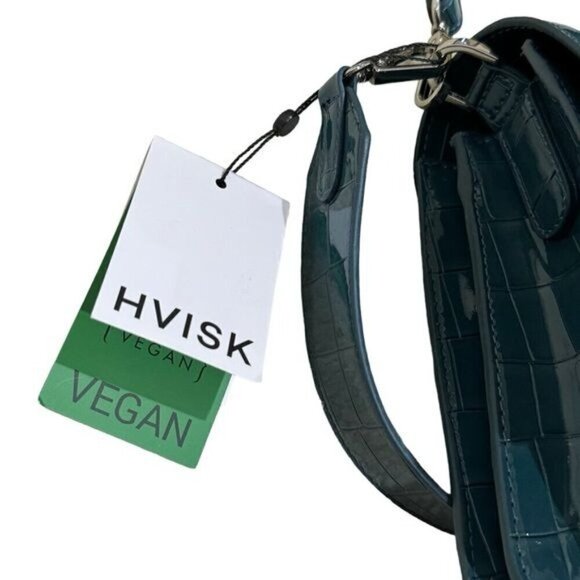 NEW HVISK Cayman Pocket Embossed Crossbody Bag in Dark Blue Vegan Leather - Picture 5 of 8